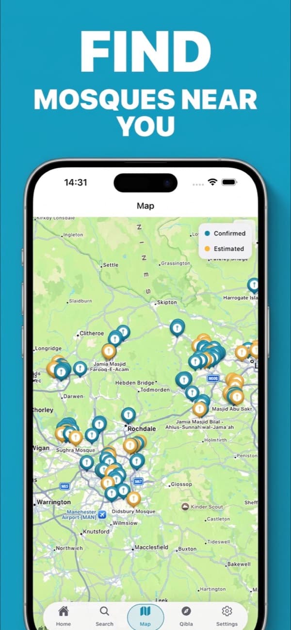 Mosque Radar on a phone, screen 1