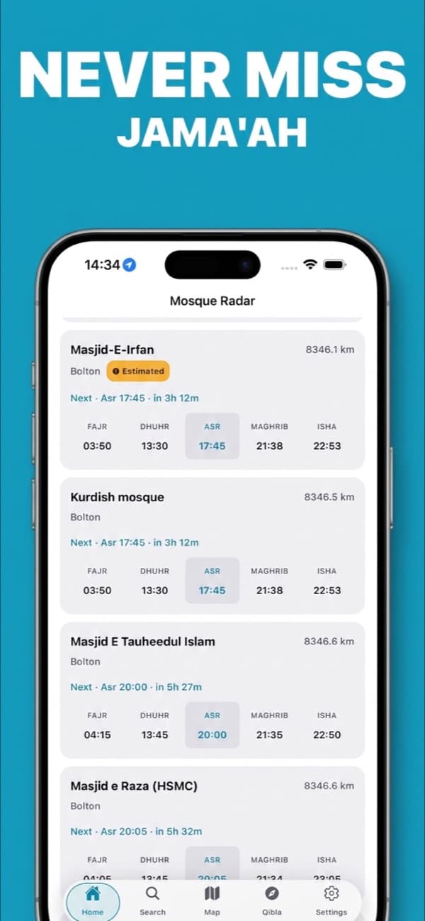 Mosque Radar on a phone, screen 2